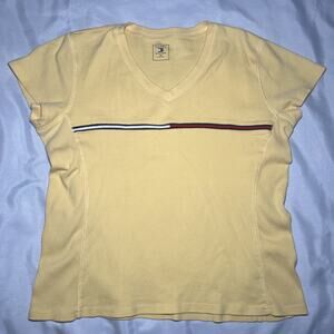 Vintage Y2K Tommy Hilfiger V-neck Sweater Shirt Size XXL Yellow Classic Stripe